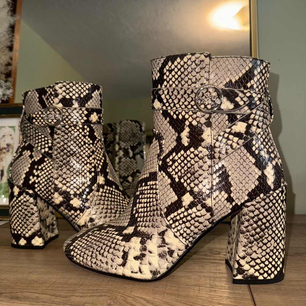 Authentic Coach Snake skin booties, size 8.5